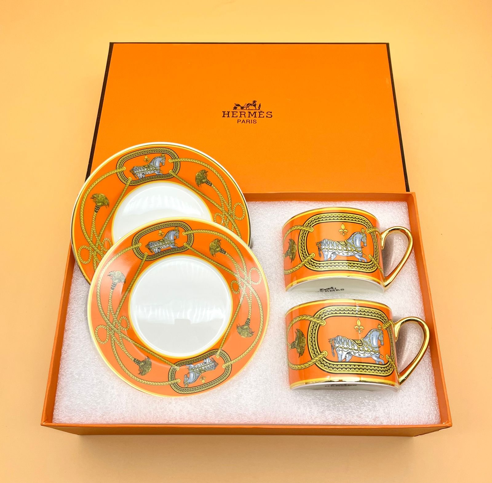 Orange tea Cup set of two from Hermes - Hermes Cups | Aleppo Gift UAE